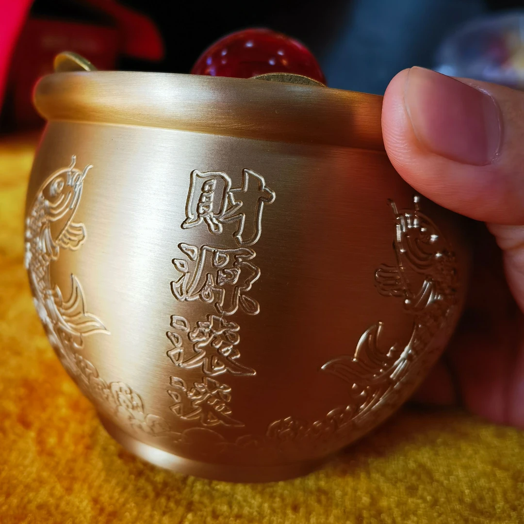 高档八宝缸黄铜米缸五福摆件公司店铺居家开业