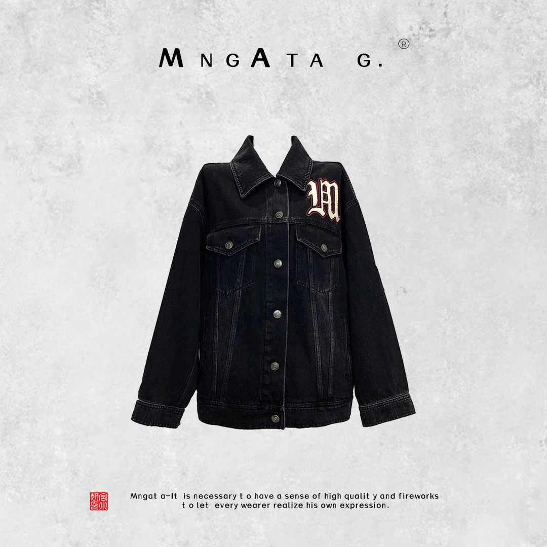 MNGATA G.宫小妍【天蝎座】25春新中式刺绣字母牛仔短外套4103004