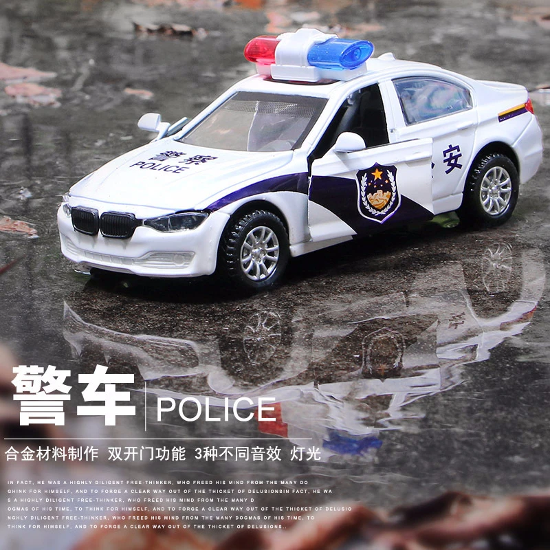 真警车模型男孩合金玩具车救护车回力式汽车车模礼物