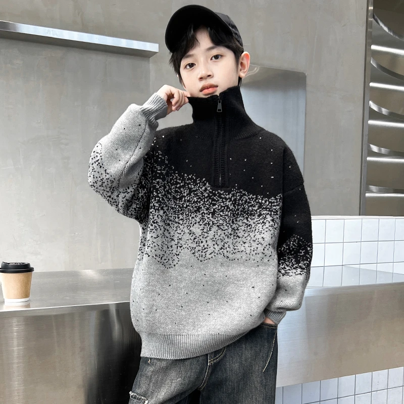男童毛衣秋冬款2025新款秋季高领套头针织衫中大童儿童男孩秋装潮