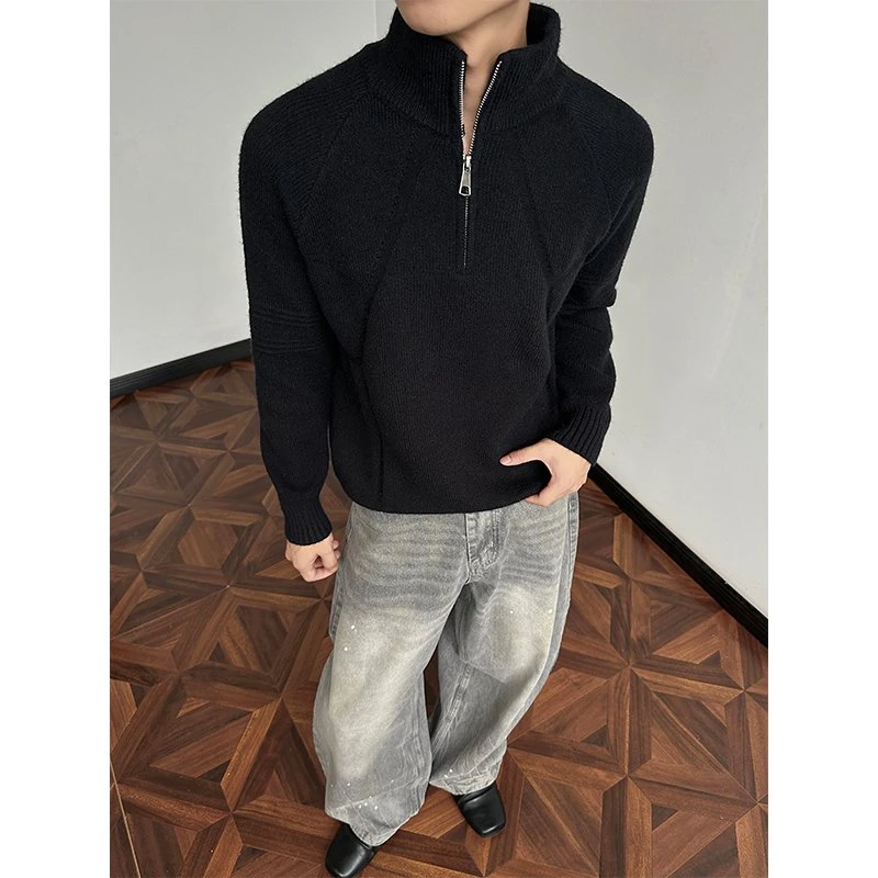 拉链针织衫秋冬简约纯色毛衣卫衣秋冬男士打底衫休闲