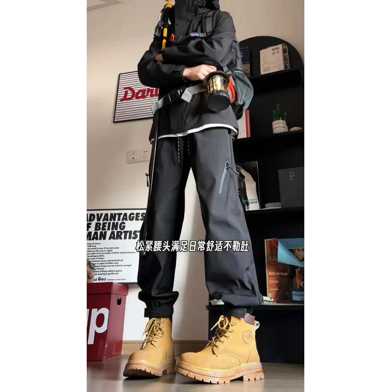 美式机能三防冲锋裤男款冬季加绒加厚登山裤子户外魔术贴束脚裤子