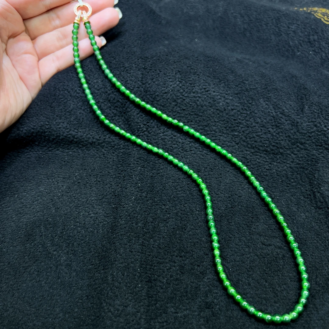 【上旭珠宝马哥推荐】天然翡翠A货满绿5mm珠链 60cm  多样性发一件