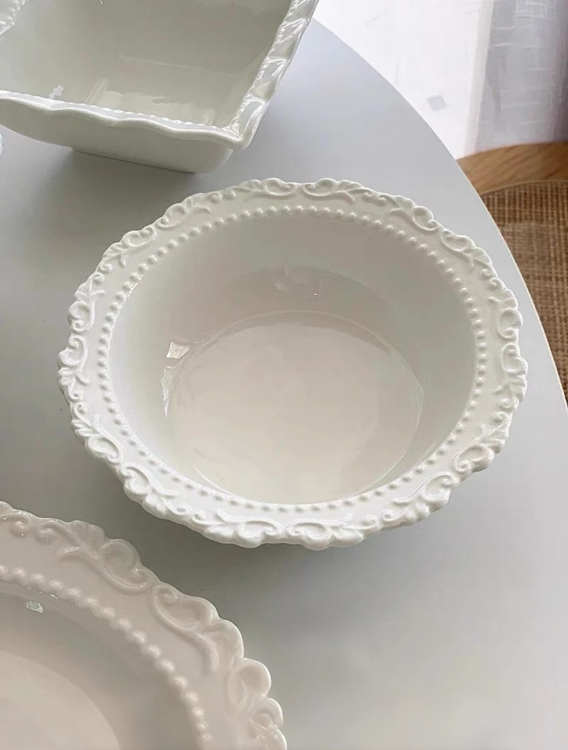 ins法式陶瓷复古风餐盘碗西餐家用8寸深盘高级感轻奢盘子微瑕捡漏