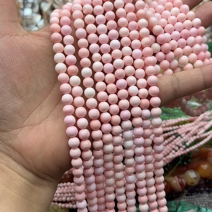 玛瑙/玉髓未镶嵌珠宝半成品一条6mmm粉贝贝