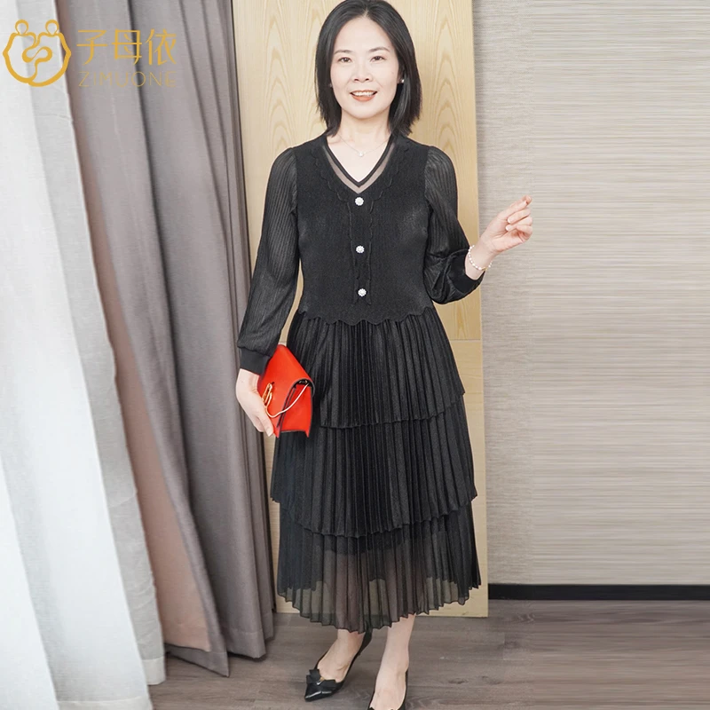 子母依褶皱印花连衣裙23314CA3230
