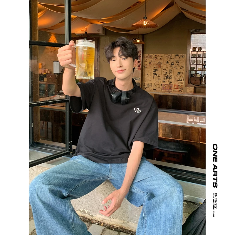 【ONEARTS短袖】夏季美式休闲重磅痞帅短袖T恤男刺绣宽松简约短袖