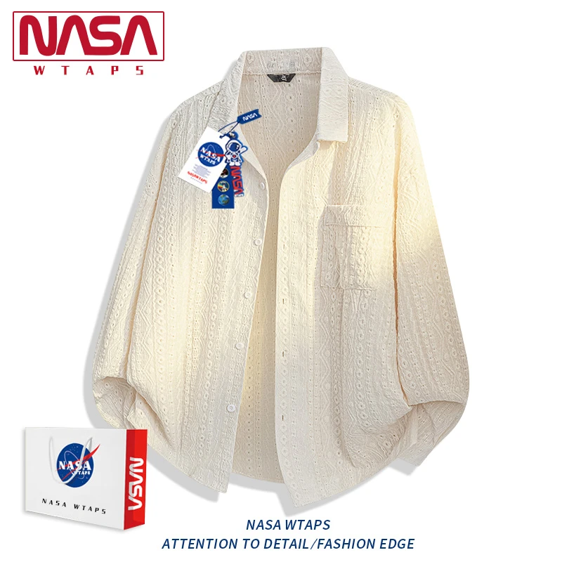 NASA WTAPS镂空老钱风提花衬衫男女款春秋季潮流宽松设计感衬衣男