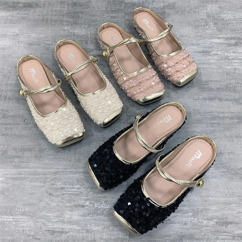 春夏新款韩式浅口包头半拖鞋女式慵懒平底方头大号女鞋-