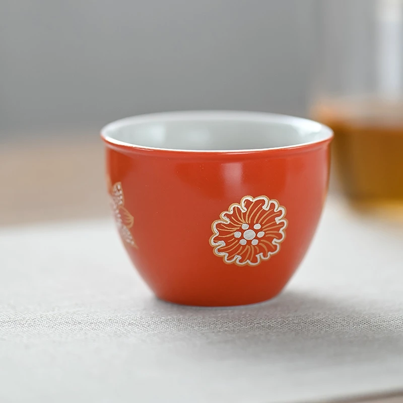 珊瑚红缸杯金银花杯