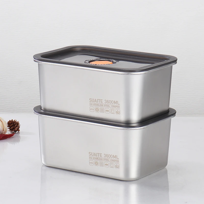 【买一送一】3600mL大容量 316L不锈钢保鲜盒大冰箱收纳盒野餐盒