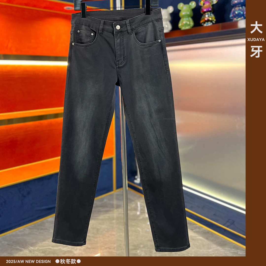 【大牙】501#高级灰九分/长裤 牛仔裤2025秋冬加厚男轻奢修身小直筒