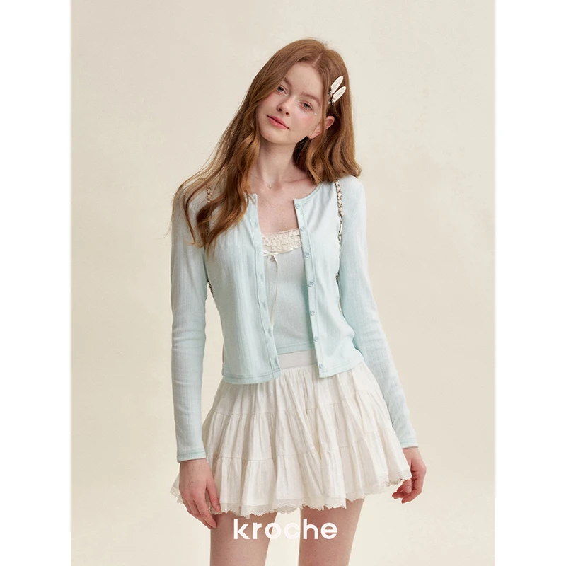 Kroche 25ss 浪漫邂逅 法式蕾丝花边 开衫吊带两件套
