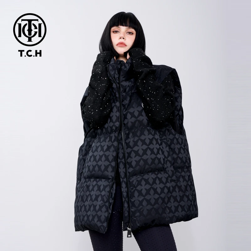 轻奢-TCH潮牌黑色暗花烫钻潮流时尚百搭秋冬马甲S69D258003