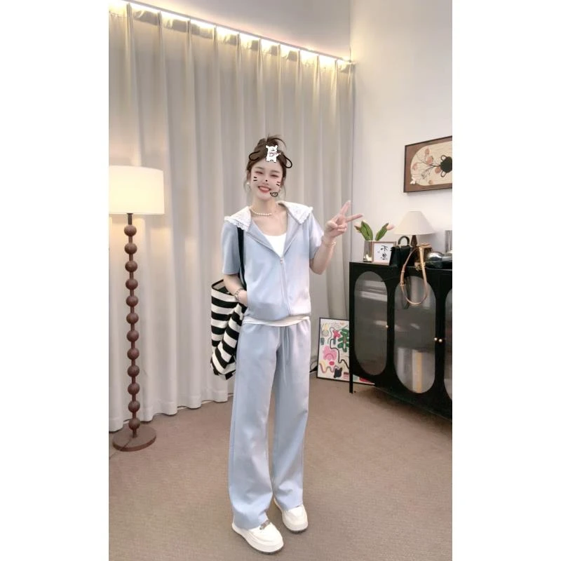 2025夏季新款曼巴棉运动休闲时尚减龄短袖套装宽松显瘦洋气两件套