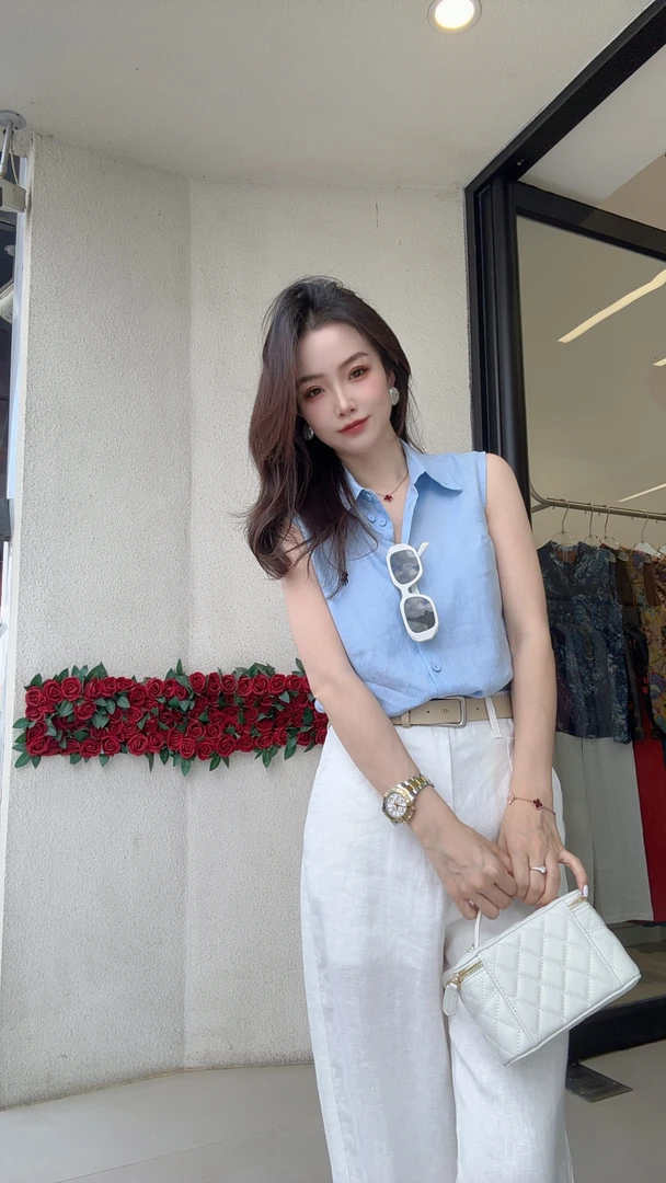 韩系气质无袖衬衫