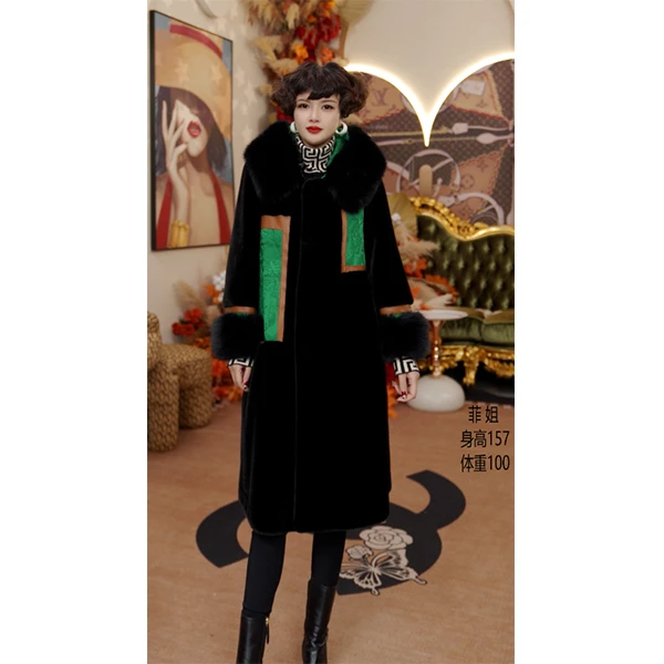 255-1 气质时尚女士冬季中长款拼接大衣外套