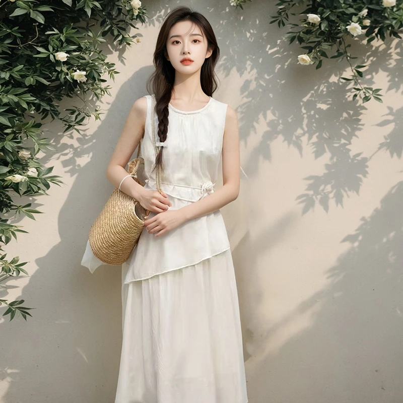 7103小夕2025夏季新款气质设计感无袖背心长裙温柔淑女气质长裙