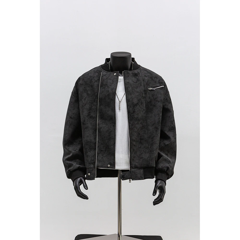 LIGGICC 美式复古春秋季美拉德外套复古春秋短款男雾面磨毛PU夹克