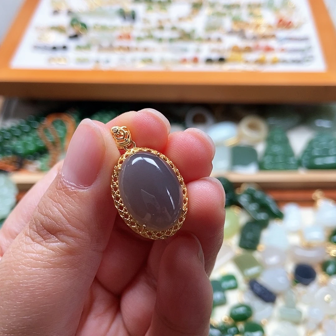 和田玉银S925镶嵌吊坠(不含链)