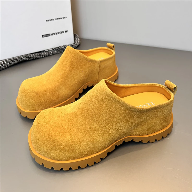 厚底外穿增高勃肯拖鞋女2025新款黄色大头一脚蹬小个子包头懒人拖