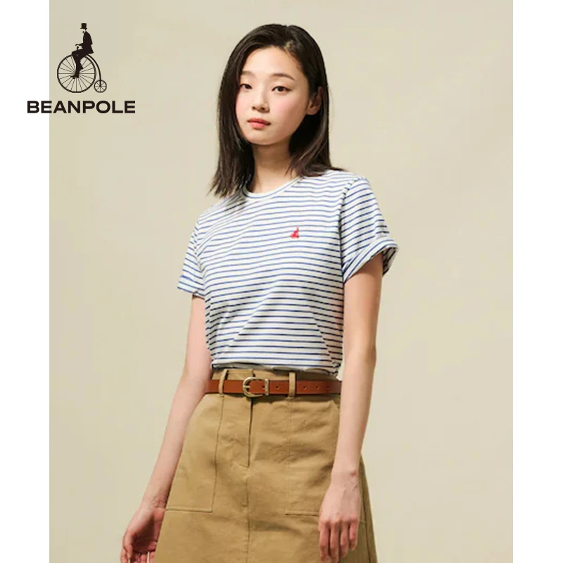 【新品】BEANPOLE滨波 2025早春女士全棉圆领条纹短袖T恤BF5242E03