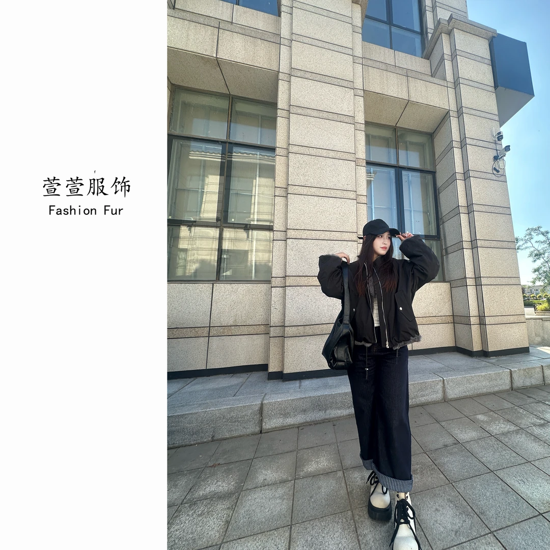 『萱萱』/新款休闲两面穿短款百搭宽松兔毛女士小众炸街高级感女装