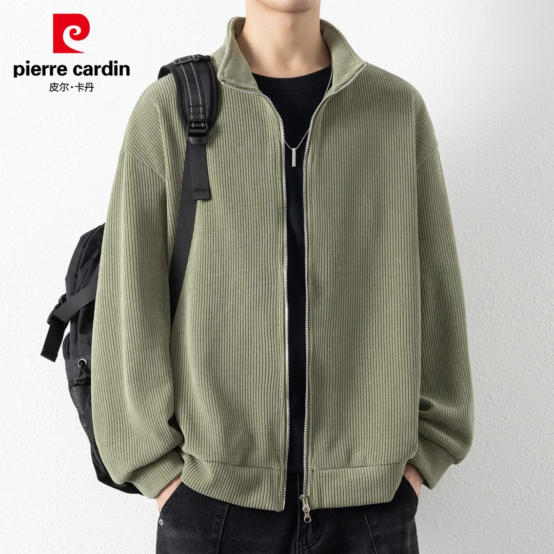 皮尔卡丹高端男士长袖卫衣秋季新款痞帅简约开衫潮流立领休闲上衣