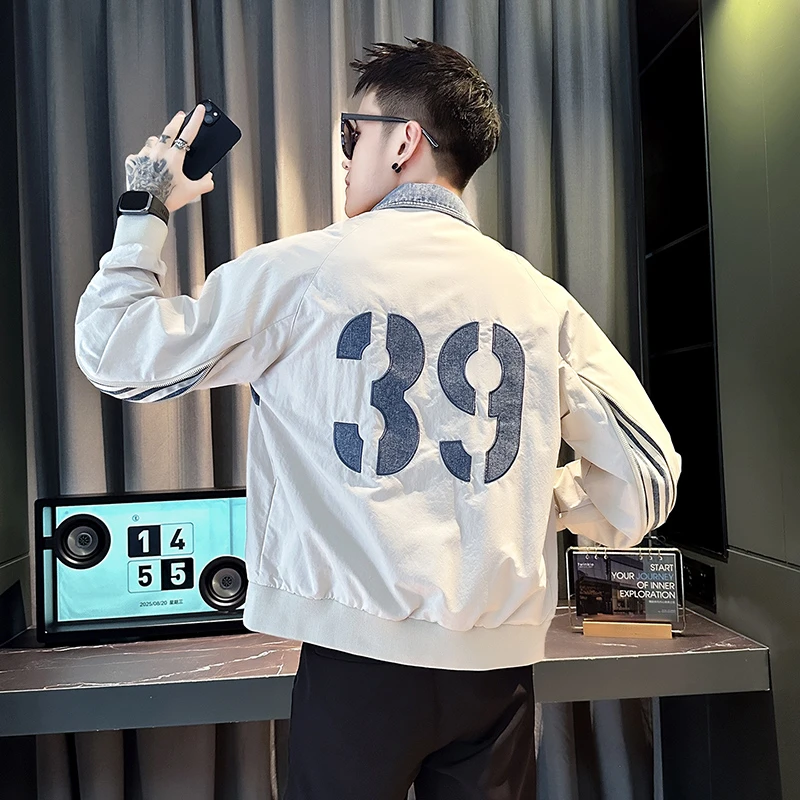 高级感印花工装夹克男士春秋季新款潮流痞帅男装时尚立领休闲上衣
