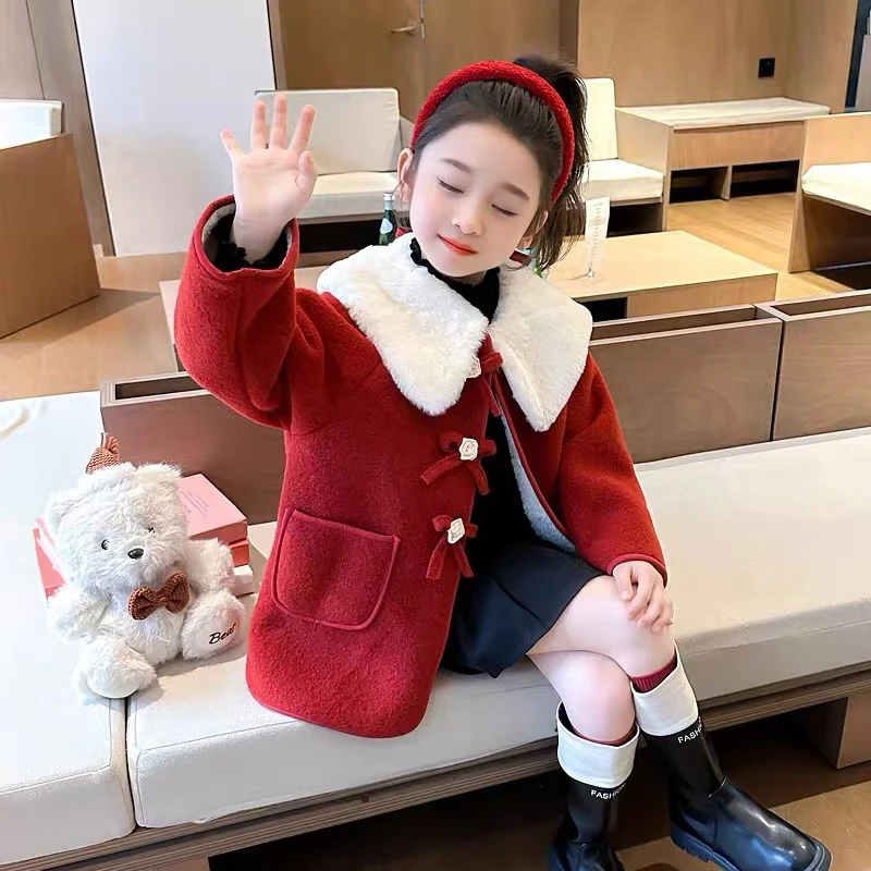 单排扣翻领尖领厚款女冬季呢大衣韩版冬装外套女孩呢子