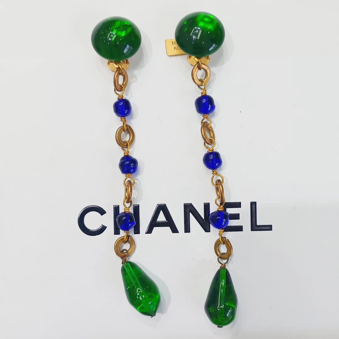 95新 Chanel/香奈儿 Chanel vintage香奈儿中古绿琉璃耳夹