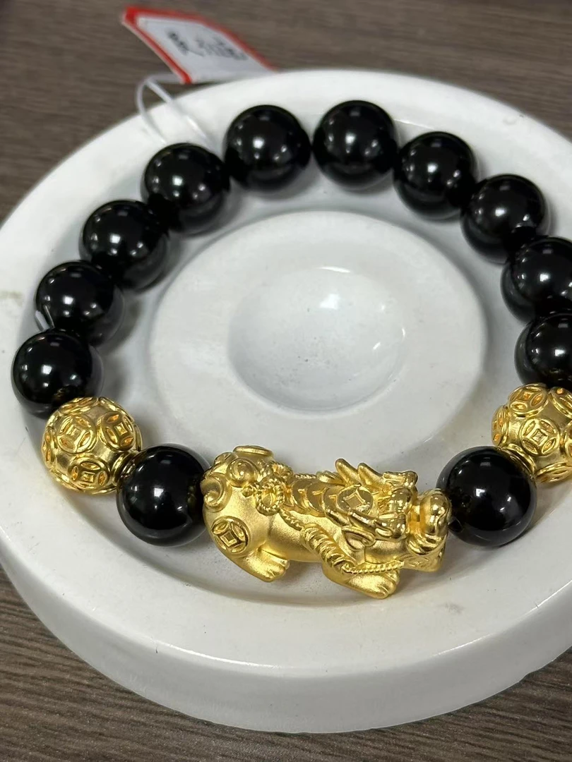 【足金999】卡12钱币貔貅+2颗钱币转运珠