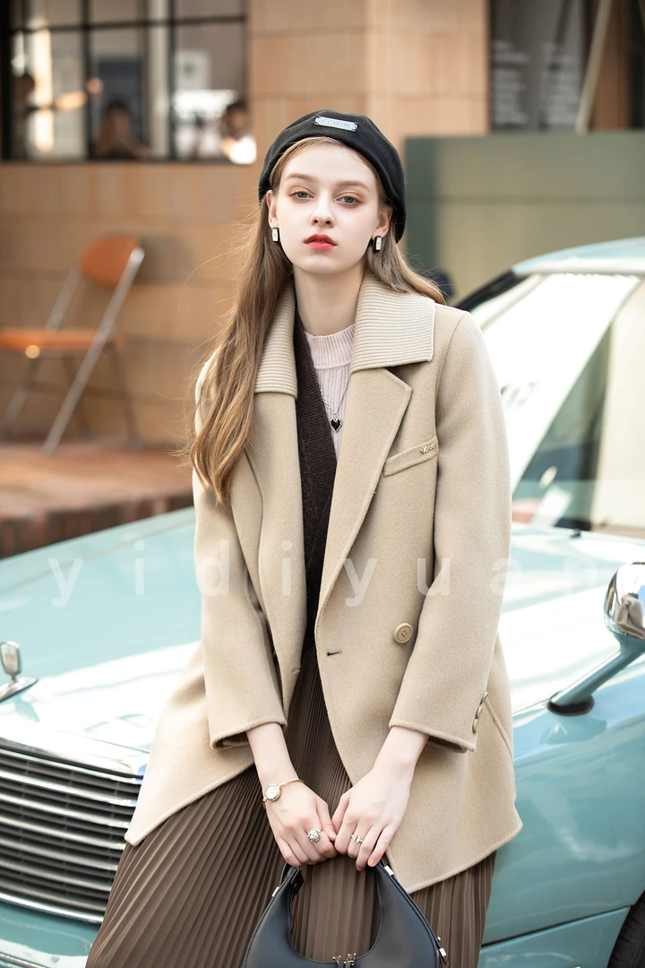 【19891】绵羊毛100%休闲毛呢外套港风大衣时尚毛呢气质中长款