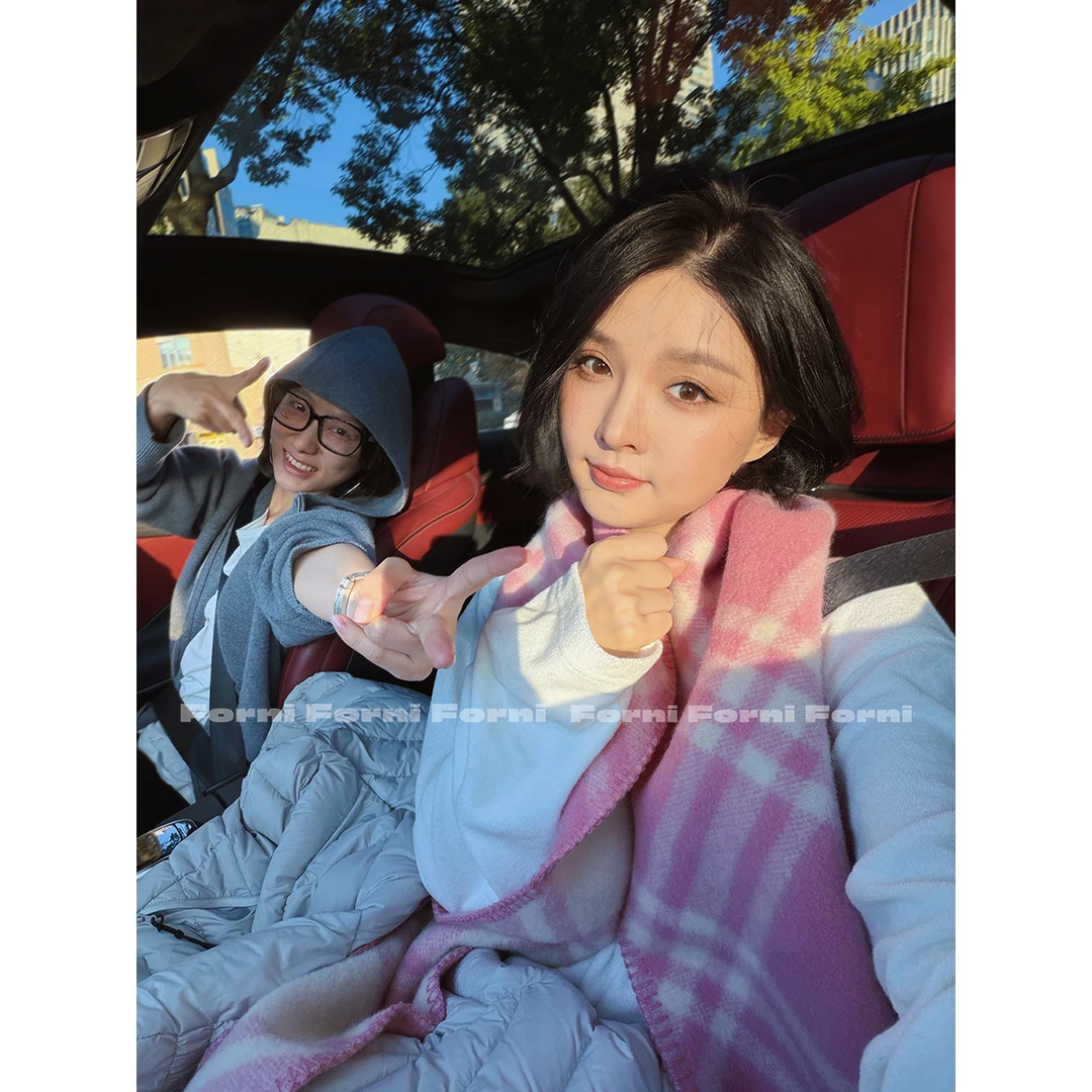 FORNI 冬日序章 初剪羊毛双面格纹围巾披肩