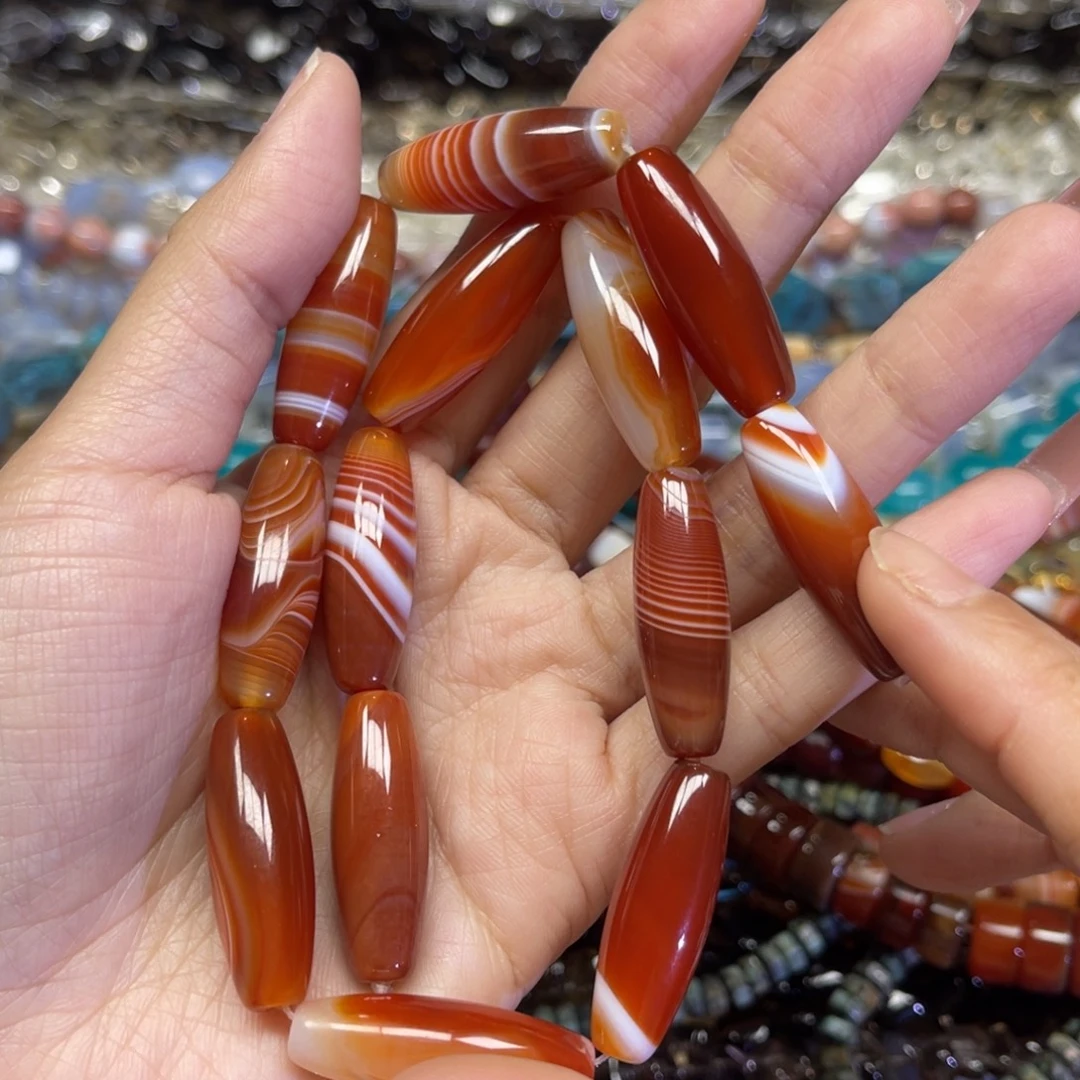 玛瑙/玉髓散珠天然蚕丝红玛瑙卡10✖️30长条38厘米