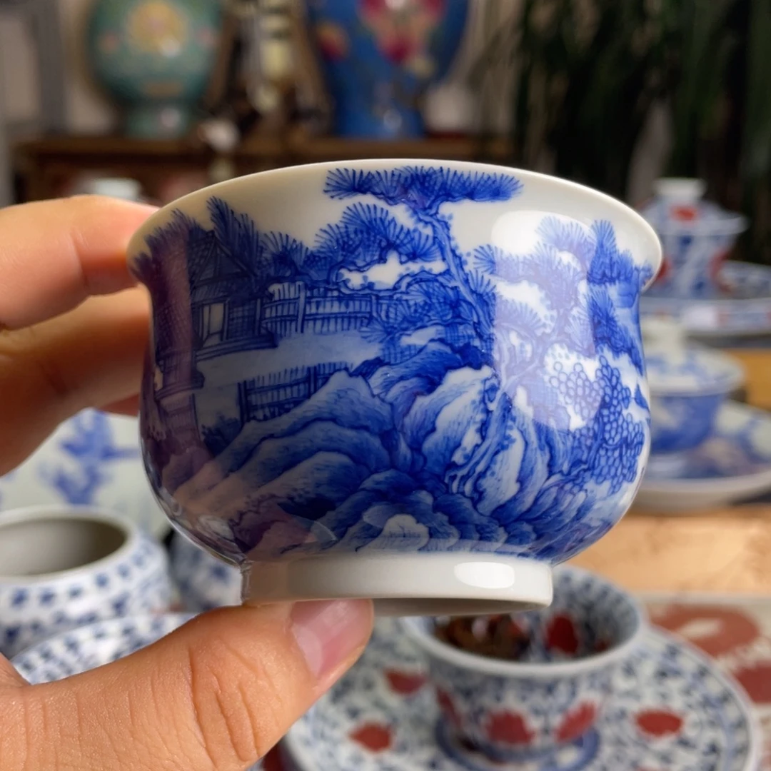 青花山水杯子微瑕