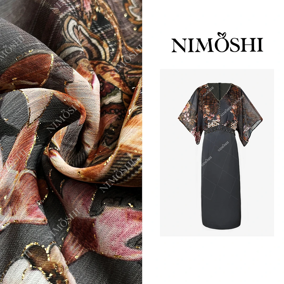 NIMOSHI【倩倩】欧式夏季轻奢拼接印花设计夏季气质显瘦连衣裙Q2116