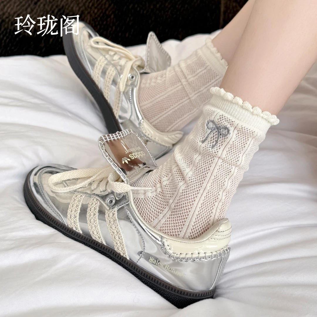 芭蕾风堆堆袜女款爆款2025新款秋季纯棉透气网眼无骨中筒袜ins潮