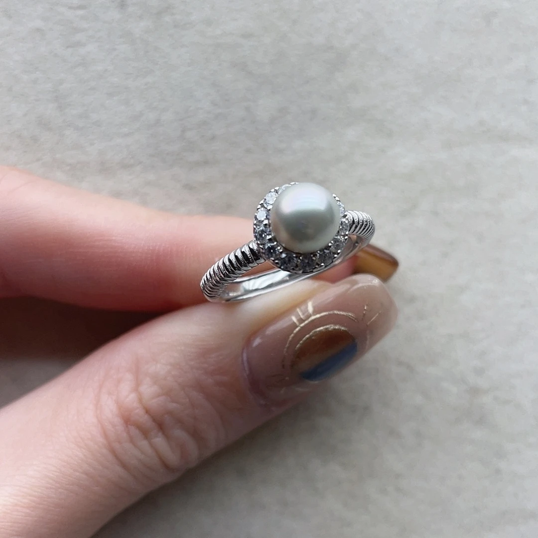 银S925镶嵌戒指59海水珍珠