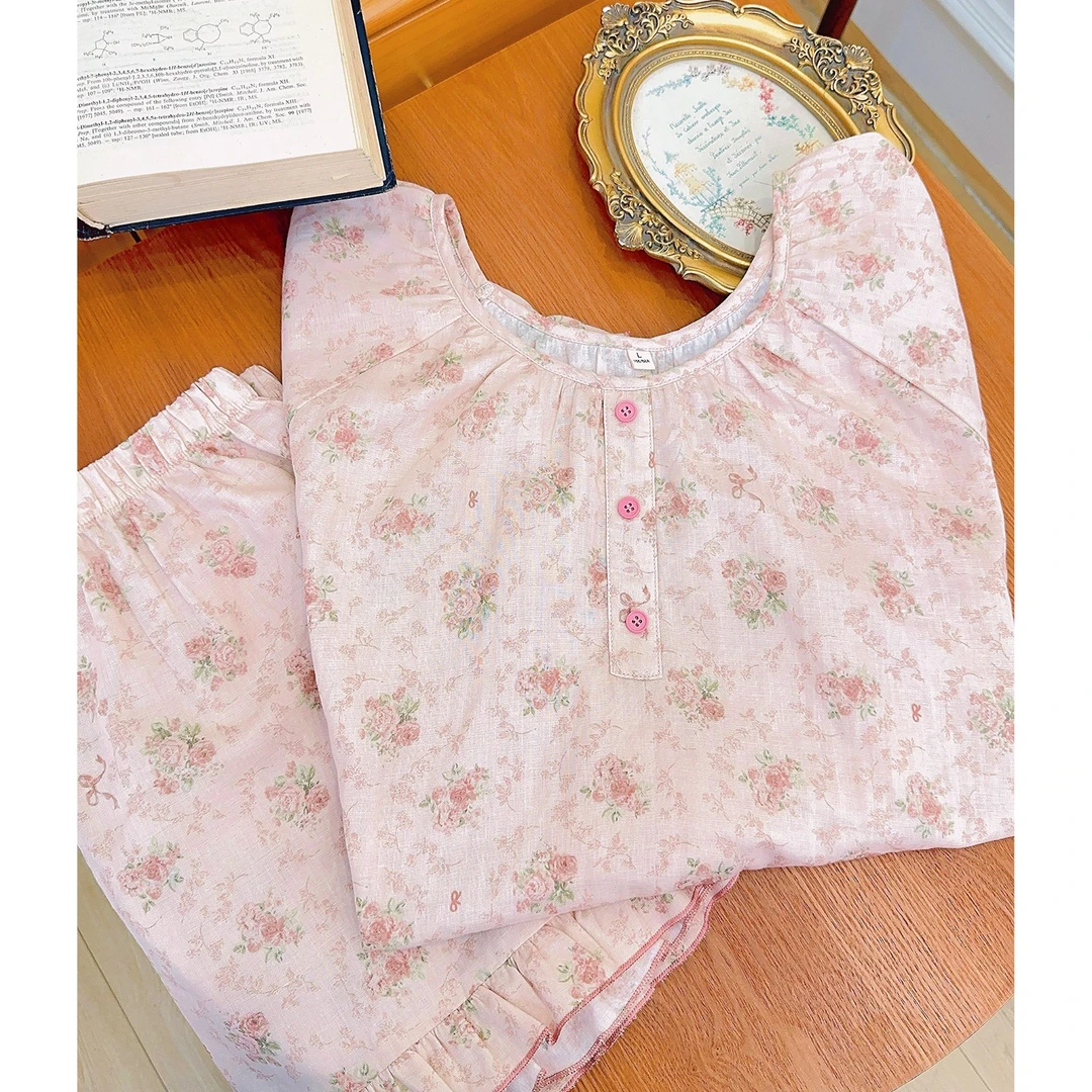 夏季纯棉家居服碎花晕染复古甜美可外穿韩版短袖套装   M667