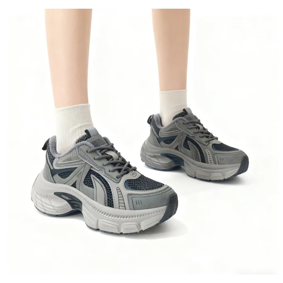 【单里/加绒】厚底轮胎底老爹鞋女新款小个子增高休闲运动鞋1802