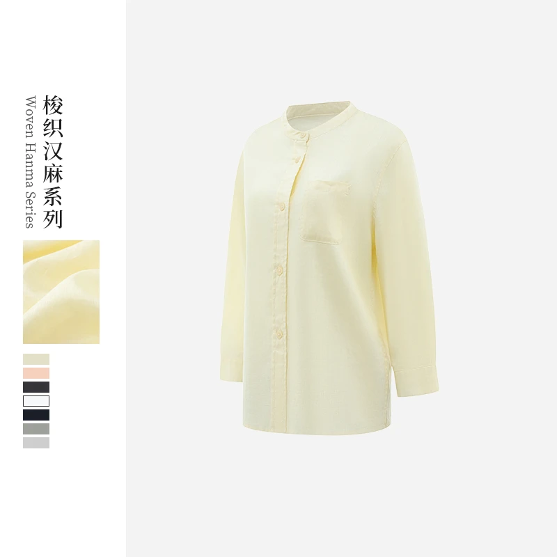 【黑土地云锦长纤汉麻】圆领七分袖衬衫DJU8575-和谐三妹