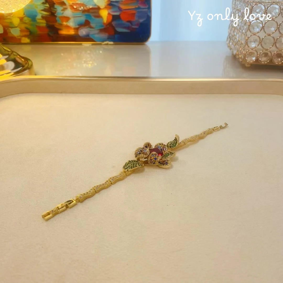 铜合金锆石手链 H618欧美瑞丽花花手链