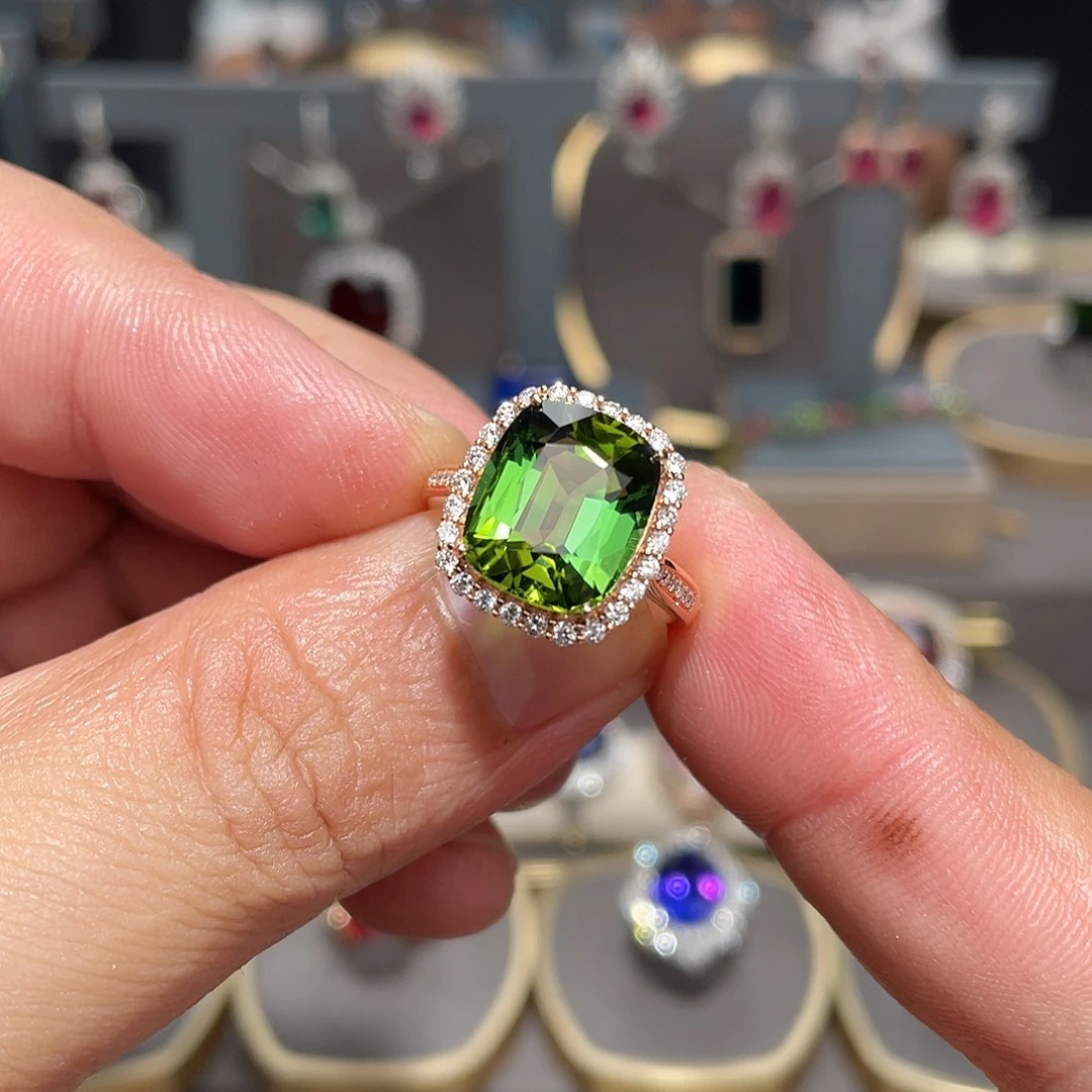 碧玺18K金镶嵌戒指6.94ct