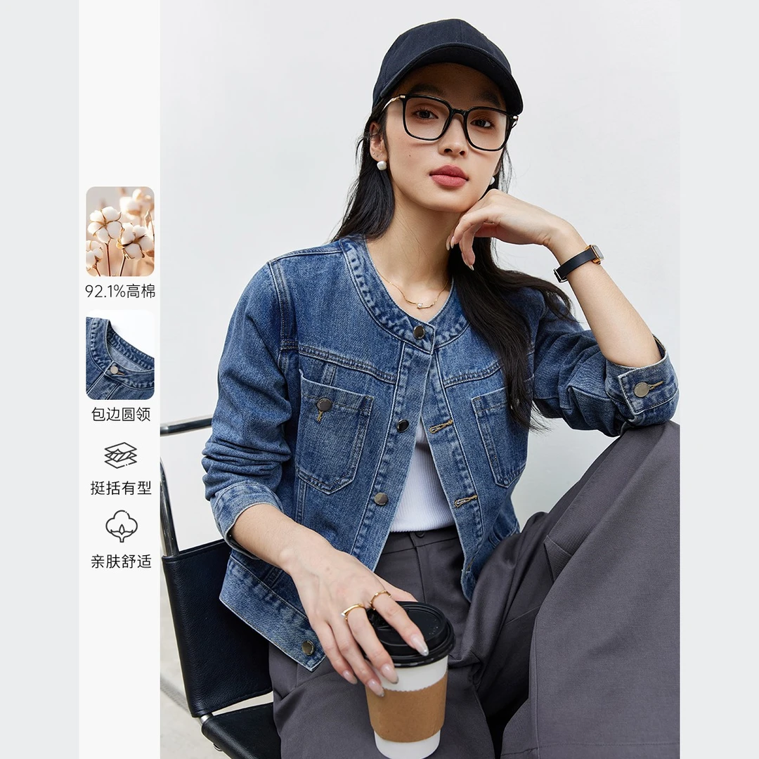 梵希蔓复古圆领牛仔外套女新款宽松显瘦休闲时尚舒适上衣73799