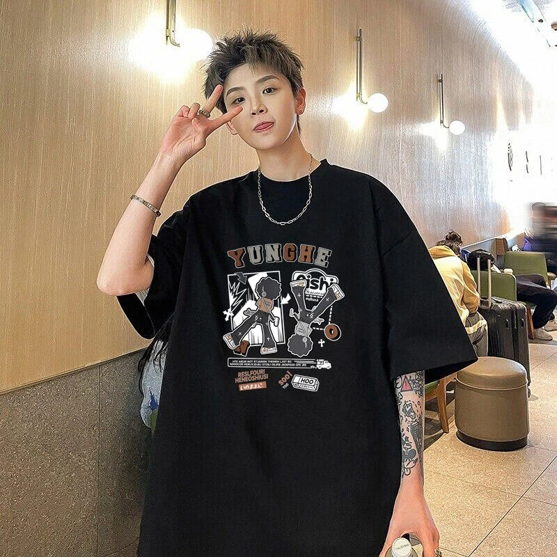 元赫纯棉短袖t恤男夏季新款美式青少年男装半袖体恤潮流休闲上衣