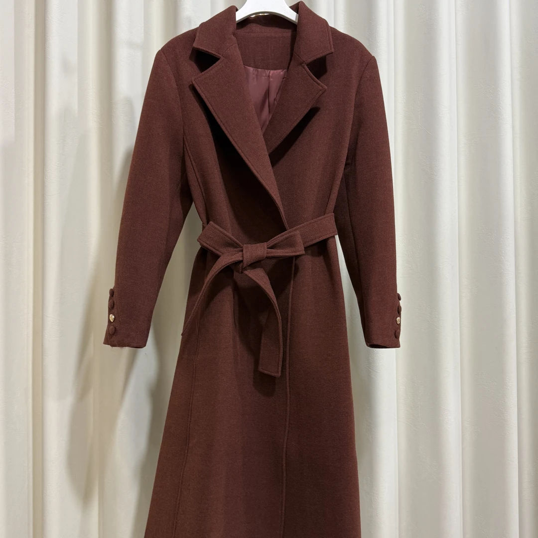 秋冬新款加厚双面妮长款风衣