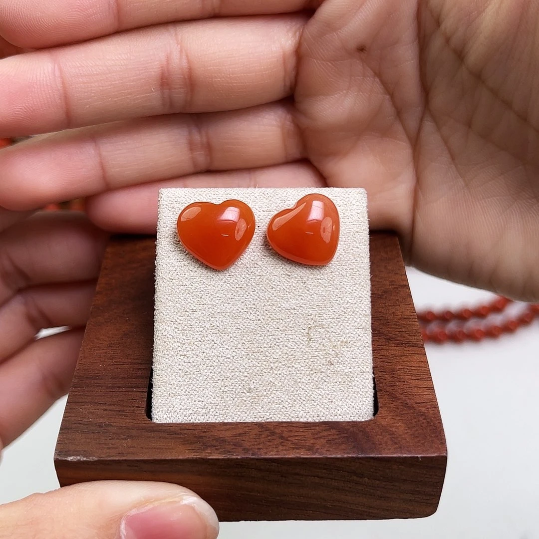南红玛瑙未镶嵌手链保山柿子红爱心耳钉