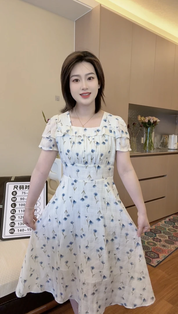 【白玉兰山 】度假风气质法式方领收腰显瘦口袋款夏季连衣裙