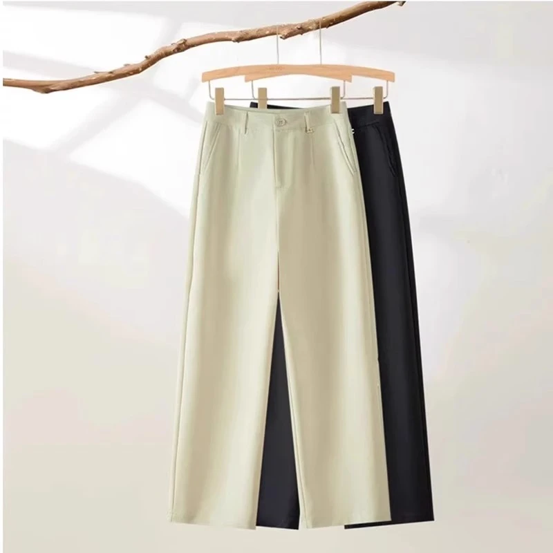 舒柔特窄版九分直筒裤女2025夏季薄款高腰显瘦小个子白色西装裤子